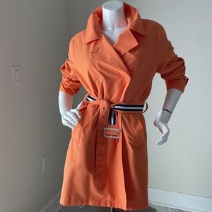 IZOD Outerwear Lightweight Orange Belted Trench Coat Size Medium.